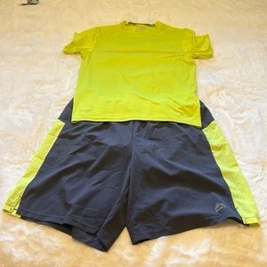 LAYER8 performance yellow, quick dry t-shirt s& RBX PERFORMANCE shorts both L